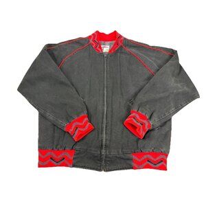 Miller Outerwear Large Black Red Canvas Aztec Zip Up Jacket Blanket Lined GUC